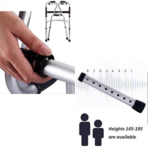 Folding Walkers, Lightweight Aluminum Alloy Rehabilitation Auxiliary Toilet Frames with Padded Seat and Wheels, Height Adjustable Elderly Walking Mobility Aid