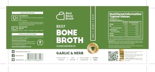 Grass-Fed Beef Bone Broth Concentrate with Garlic Herb | Help Improve Joints, Skin, & Gut | Liquid Collagen Amino Acids | Keto, High Protein, Gluten Free | 35 Servings / 2.25 Gallons | Australian Beef