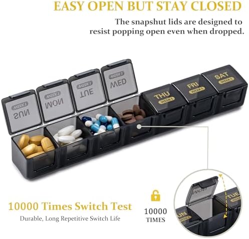 Monthly Pill Organizer, 28 Day Pill Box 1 Time a Day with Dust-Proof Case, Large 4 Weeks a Month Pill Case Container, Daily Vitamin Case Box for Pills/Medicine/Fish Oil/Supplements(Black)