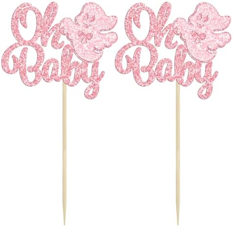 Gyufise 24Pcs Ghost Oh Baby Cupcake Toppers Pink Glitter Bow Spooky Cupcake Picks for Halloween Ghost Theme Baby Shower Kids Birthday Party Cake Decorations Party Supplies