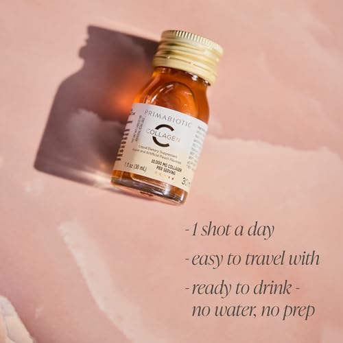 PRIMABIOTIC Liquid Collagen Beauty - 10000 mg per Serving - Hydrolyzed Collagen + 12 Vitamins – Gluten Free – Pack of 30 x 1 fl oz (30 mL) Bottles