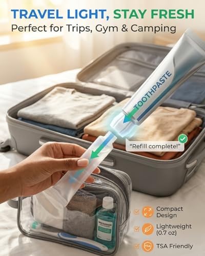Toothpaste Refill Adapter Travel Size Transfer Tube Filler Connector Tool Reusable Squeezer Refillable Saver Dispenser Cap Head Topper Replaceable Core Compatible Squishy Extruder Storage Container