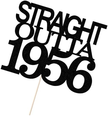 Black Glitter Straight Outta 1956 Cake Topper,Hello 70,Funny 70th Birthday Cake Topper,70 Fabulous, Cheer to 70 Years,Men and Women 70th Birthday/Wedding/Anniversary Party Decorations