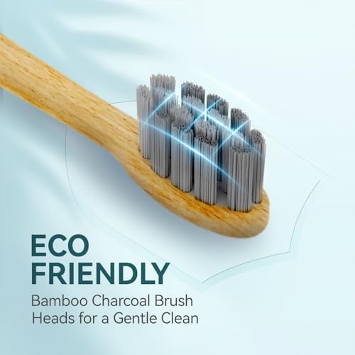 Bamboo Electric Toothbrush for Adults丨Rechargeable Electric Toothbrush with 3 Non Toxic Charcoal Infused Bamboo Brush Heads, 5 Cleaning Modes, 60 Days Battery Life, IPX7 Waterproof-Blue
