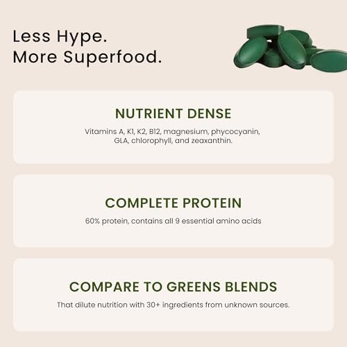 Nutrex Hawaii Pure Hawaiian Spirulina – Vegan Superfood, 1000 mg Tablets, Farm Grown in Kona, Non-GMO, Immune Support & Cellular Energy, 180 Count (Pack of 1)