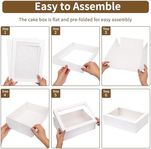 Moretoes 10pcs 14x10x4in Sheet Cake Boxes with Cake Board, White Rectangle Bakery Boxes with Window, for Quarter Sheet Cakes, Donuts, Cupcakes, Brownie&Pie