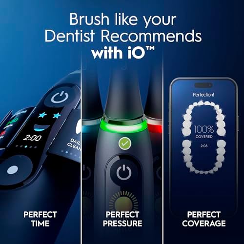 Oral-B iO Deep Clean + Protect Rechargeable Electric Toothbrush, Black, iO Series 7, 2 Replacement Brush Heads, Charging Travel Case (package may vary)
