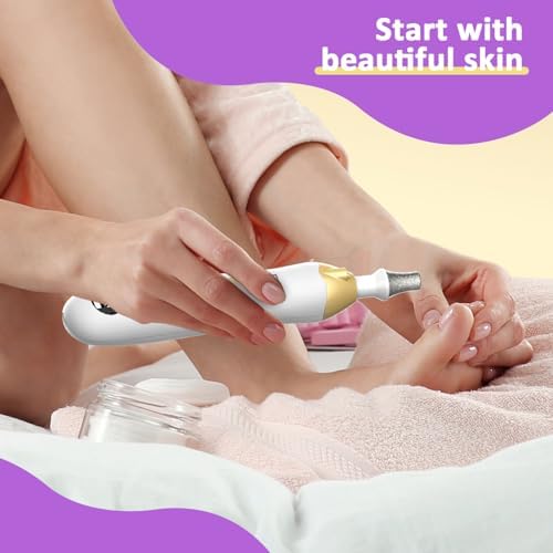 Mfish Electric Callus Remover for Feet, Rechargeable Foot File with Digital Display, 9 Speeds & 8 Grinding Heads, Professional Pedicure Tool for Thick Calluses, Cracked Heels & Hard Skin White