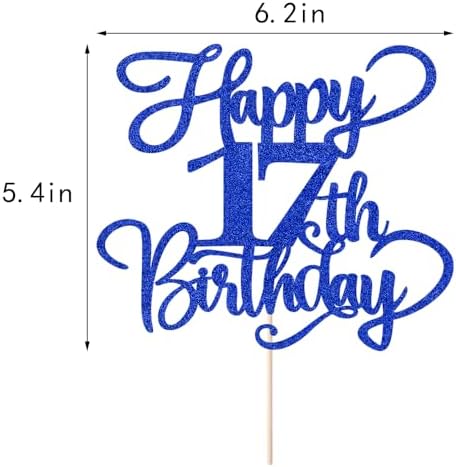 Glitter Happy 17th Birthday Cake Topper,Hello 17,Cheers to 17Years,17th Anniversary Cake Topper, boy girl 17 years old birthday Party Decor (blue)