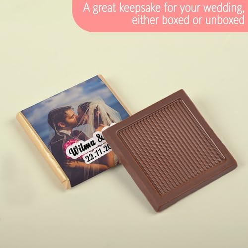 Set of 50 Personalized Wedding Chocolate β Custom Chocolate Favors for Guests β Bulk Wedding Gift with Photo, Name & Date β Elegant Party Favors for Bride & Groom