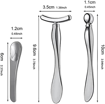 Pimoys 3 Pcs Metal Eye Cream Applicator Tool, Eye Roller Massage Sticks and Makeup Cream Spoon, Facial Massager for Reducing Puffiness Wrinkle Dark Circles