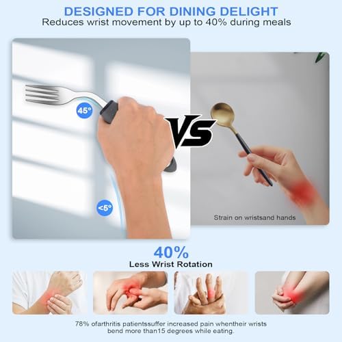Adaptive Utensils,Weighted Utensils for Hand Tremors,Utensils for Parkinsons Patients,Elderly,Arthritis,Weak Hand Grip,Tremors&Handicapped.Stainless Steel Knife,Fork and Spoons Set (4pcs Right-Handed)