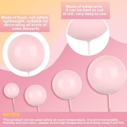 32 Pcs Balls Cake Topper Decorations Mini Balloons Cupcake Topper Sticks DIY Cupcake Insert Foam Balloons for Cake Baking Wedding Anniversary Birthday Decoration(Pink Series, White, Gold,Multi Sizes)