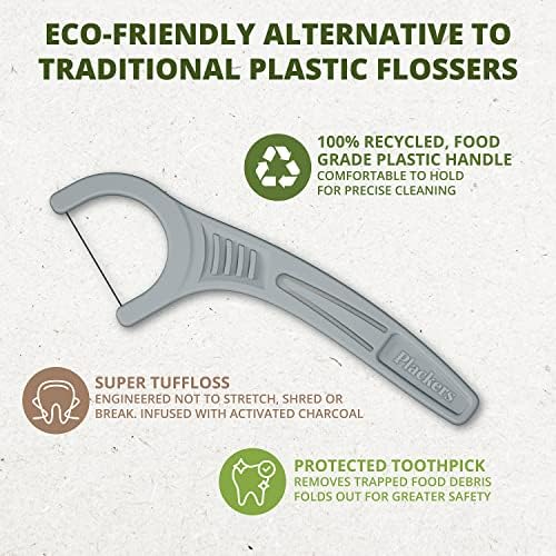 Plackers Ecochoice Activated Charcoal Recycled Dental Flossers, 90 Count (Pack of 4)
