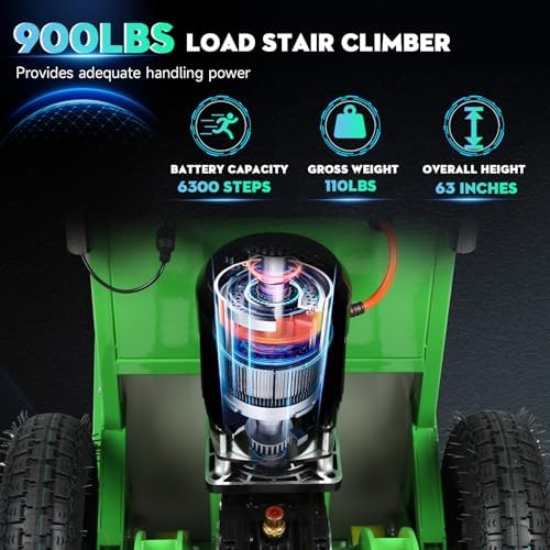 Electric Stair Climbing Hand Truck, 900lbs Capacity, 1250W Motor, 3-Speed Adjustable, Green, Stair Climber, Hand Truck