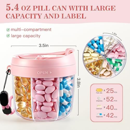 Pill Organizer,Travel Essentials Pill Container, Travel Pill Dispenser with Pink Lid,Pill Case Having 7 Large Compartments,Travel Containers for Cruise Essentials 2026