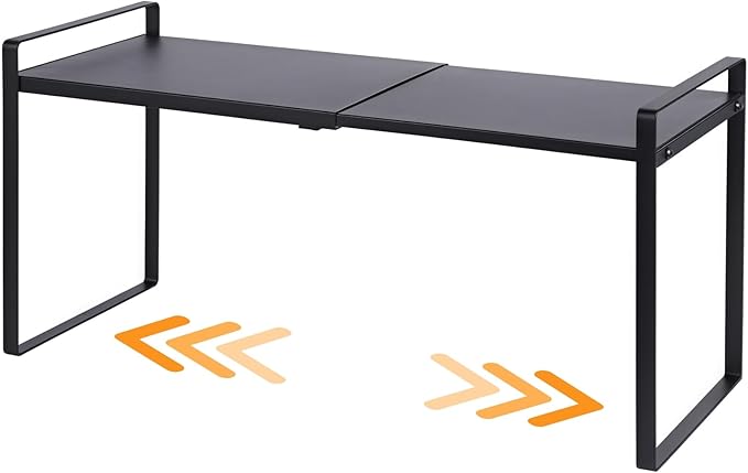 Expandable Cabinet Shelf Organizer Riser for Kitchen Pantry Cupboard Under Sink Countertop (black, 8.2ââD * 12.2-21.6ââW * 10.4ââH)