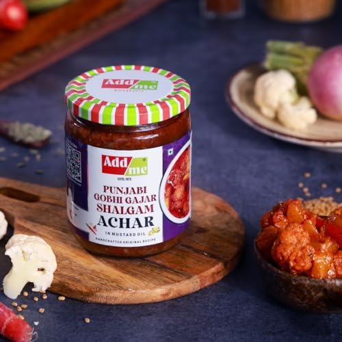 Add me Sweet & Sour Mixed Pickle of Gobhi shalgam gajar Pickle, 600gm Home Made Punjabi North Indian Pickle of Carrot, Cauliflower & Turnip with Onion and Garlic 600 G Glass Pack