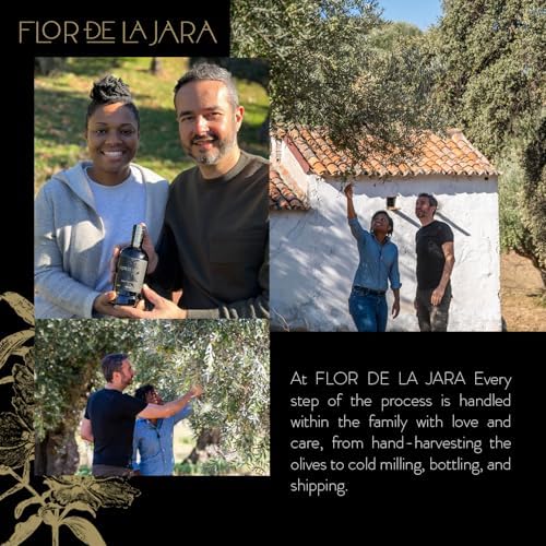 FLOR DE LA JARA Premium Extra Virgin Olive Oil from Spain, First Cold Pressed, Polyphenol-Rich, Monovarietal Cornicabra, Hand-Harvested Olives, Family-Owned Grove, Low Acidity (0.27%), 16.9 fl oz (500ml)