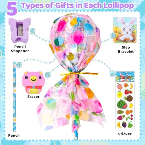 Giant Lollipop Birthday Goodie Bags, 24 Pack Lollipop Return Gifts for Birthday Party - Fun Goodie Bags Classroom Rewards Students Gifts Class Prizes