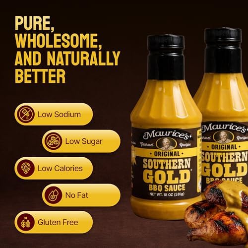 Maurice’s Southern Gold BBQ Sauce – Classic Carolina Mustard BBQ Sauce with Bold Flavor – Authentic Southern Carolina Barbeque Dressing – Rich Barbecue Sauces Tradition, Original 18oz (Pack of 2)