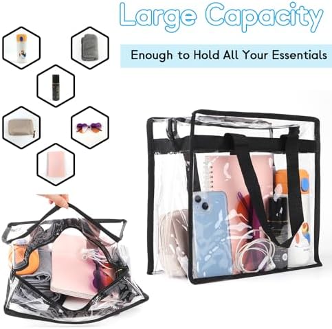 Hoiny Clear Bag for Stadium Events Approved, 12x6x12 Large Transparent Tote, Clear Bag for Gym Concert Sports