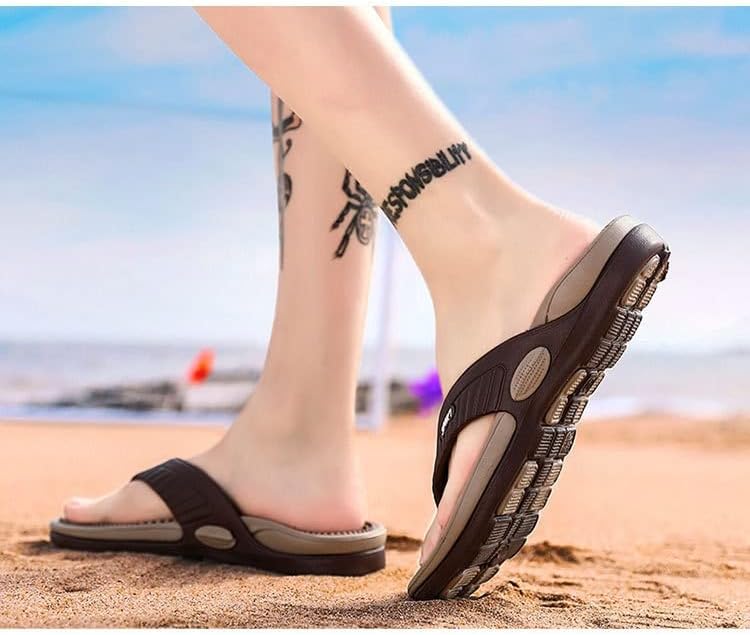 DSLED Massage Flip Flops for Men & Women, with Arch Support Summer Breathable Beach Shoes, Acupressure Sandals Massage Slippers, Relief Plantar Fasciitis Heel Arch Arthritis Pain, Khaki, 44