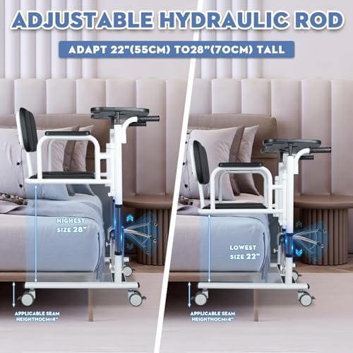 Ceridwen Patient Lift Transfer Chair for Elderly,4-in-1 Lift Hydraulic Transfer Chair with Height Adjustable via Hydraulic Pedal,180°Split Seat,440 lbs Weight Capacity for Elderly, Disabled