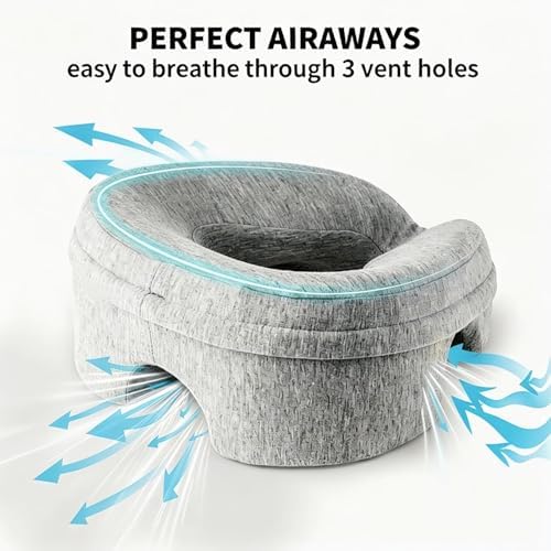 VVB Face Down Pillow for Massage Table, Massage Headrest for Bed, Stomach Sleeping Pillow with Face Cradle Pad, BBL Pillows After Post Eye Surgery Recovery, Massage Pillow with Removable Cover Grey