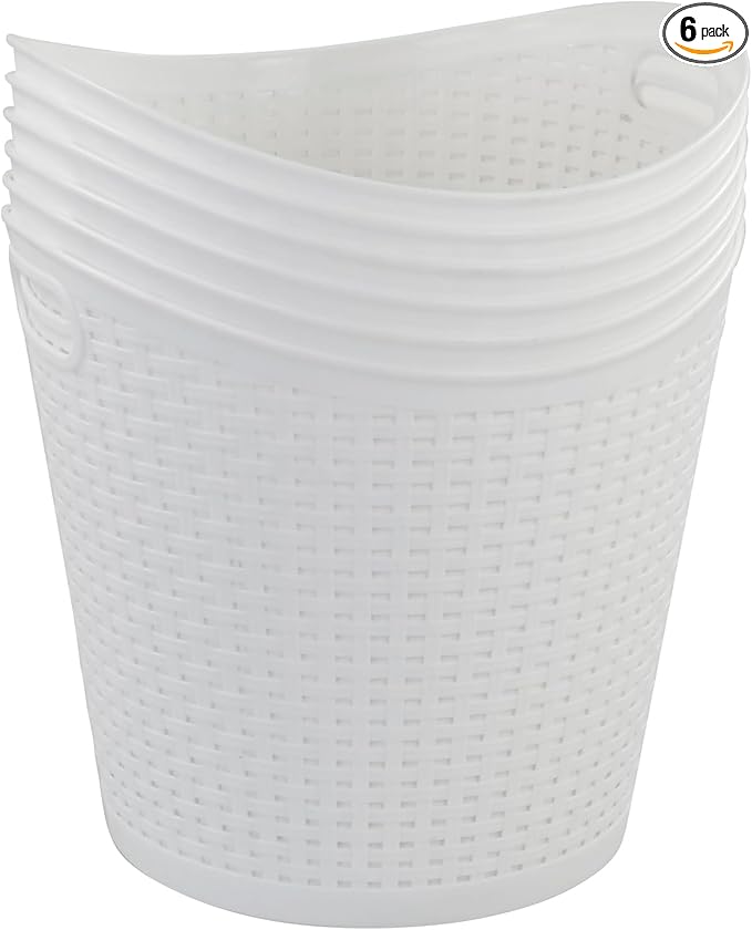6-Pack 30 L Plastic Laundry Hamper, Large Plastic Storage Basket, White