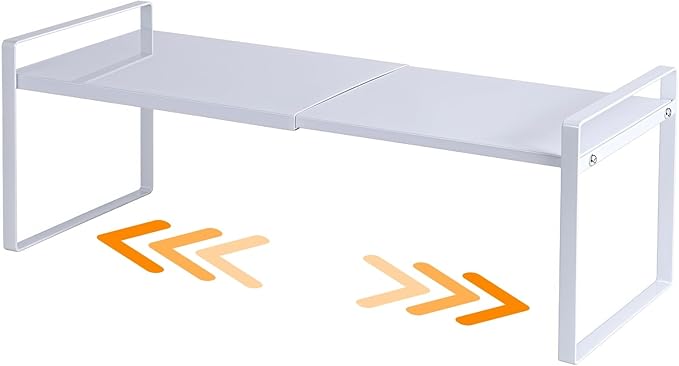Expandable Cabinet Shelf Organizer Riser for Kitchen Pantry Cupboard Under Sink Countertop (white, 8.2ââD * 12.2-21.6ââW * 7.7ââH)
