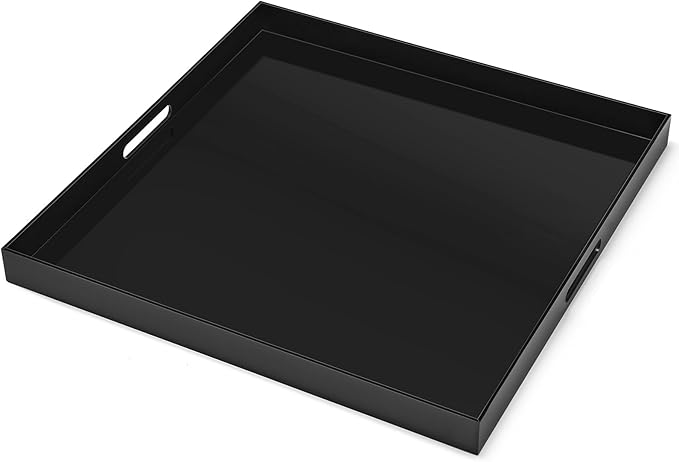 20Ã20 inches Oversized Black Acrylic Ottoman Tray Extra Large Decorative Tray Spill-Proof Serving Trays with Handles King-Size Safe Edge Organizer for Coffee Table Countertop Breakfast