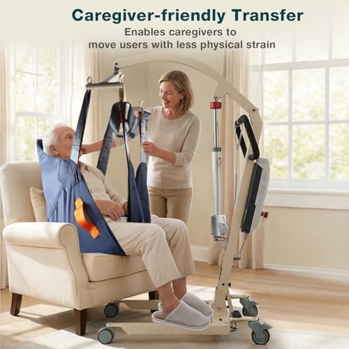 WHLICKS Electric Patient Lift with Full Body Sling โ 400LBS Heavy Duty Transfer Chair for Elderly, Full-Range Open Base Slides Under Bed/Chair, Fast Folding Homecare Lift with Braked Casters