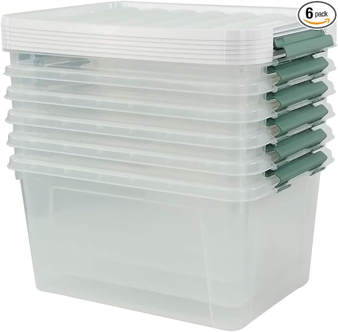 Saedy 6 Pcs Large Clear Storage Box, 35 Qt Plastic Bins with Lids for Versatile Storage