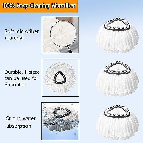 12Pack Spin Mop Replacement Heads,100% Microfiber Mop Head Replacement Compatible with Triangle Spin Mop, 360 Degree Spin Mop Refill for Easy House Cleaning Floor Mopping,Multi-Pack Value Pack