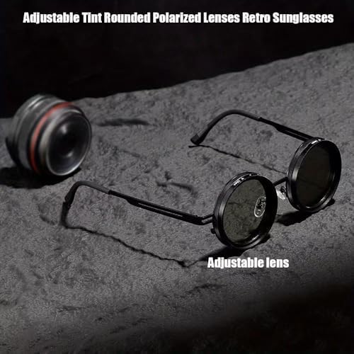 Adjustable Tint Rounded Polarized Lenses Retro Sunglasses, Adjustable Outdoor Travel Polarized Sunglasses, ND Filter Glasses