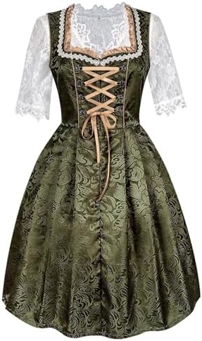 Women German Dirndl Dresses Set Oktoberfest Costume Bavarian Beer Dress Halloween Party Outfits