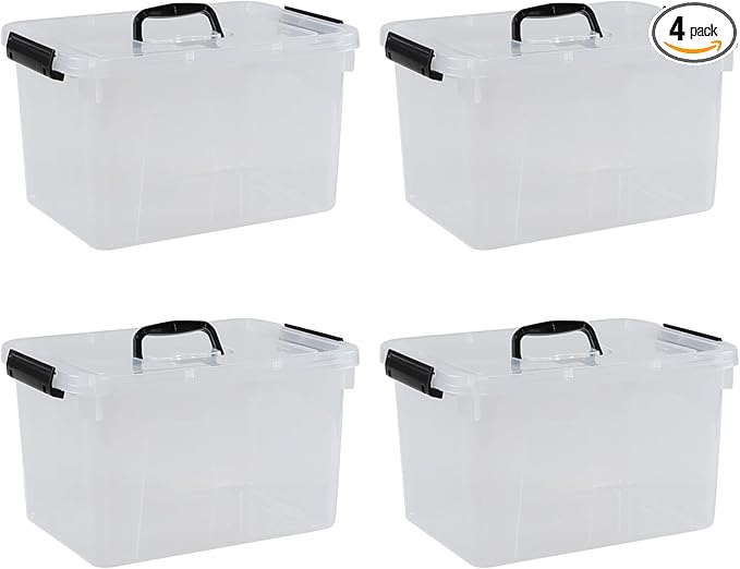 10 Liter Plastic Storage Box, 4-pack Clear Latch Storage Bins with Lids