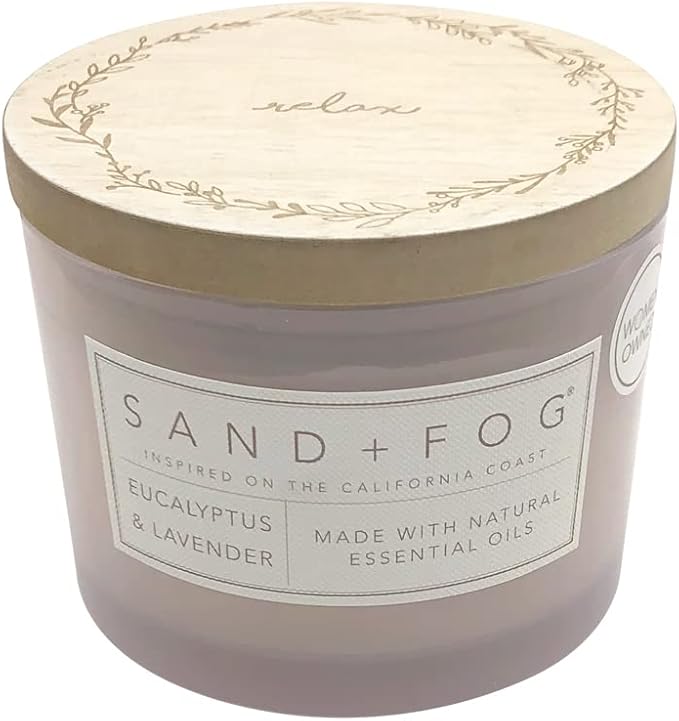 Sand + Fog Scented Candle - Eucalyptus Lavender â Additional Scents and Sizes â 100% Cotton Lead-Free Wick - Luxury Air Freshening Jar Candles - Perfect Home Decor â 12oz