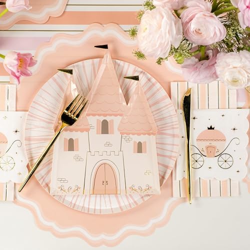 Princess Castle Plates, Shaped, Pink with Gold Foil Detail, Party Decoration, Birthday Celebration