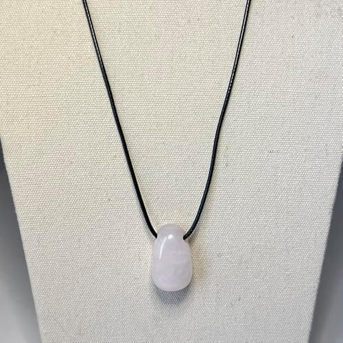VIE Tumbled Pendant, Black Cord, Rose Quartz