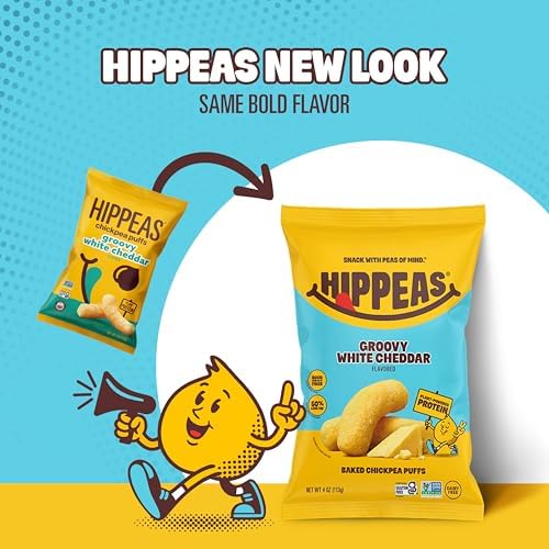 Hippeas Chickpea Puffs, Vegan White Cheddar, 4 Ounce (Pack of 1), 4g Protein, 3g Fiber, Vegan, Gluten-Free, Crunchy, Plant Protein Snacks