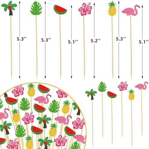 WorldBazaar Summer Cocktail Picks Tropical Party Supplies 120PCS Decorative Toothpicks for Appetizers Food Fruit Sticks Birthday Pool Beach Hawaiian Party Decorations Graduation End Of School