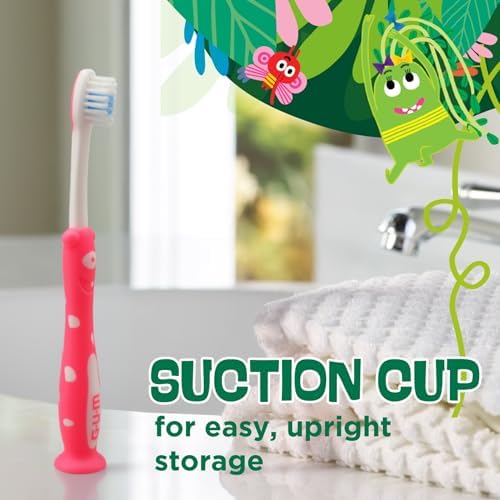GUM Monsterz Kids Toothbrush for Children & Toddlers, Soft Bristles with Suction Cup Base, Ages 2+, 1 Count (Pack of 6)