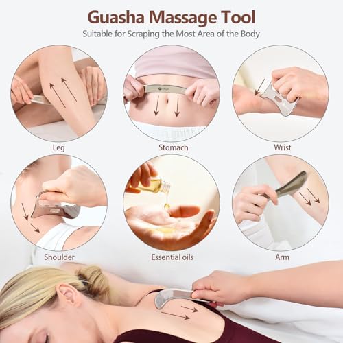 5-in-1 304 Stainless Steel Muscle & Fascia Scraper Tool Set, for Body Skin Massage and Sore Muscles,Myofascial,Iastm Tools,Soft Tissue Mobilization Tools,Full Body Gua Sha Kit,Great Gift Idea for Her