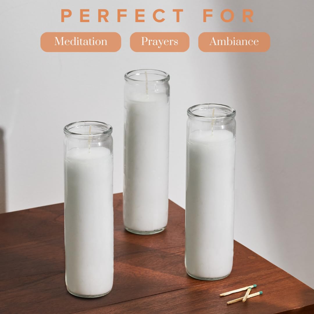 Simply Soson 2x8 inch White Devotional Scented Candles in Glass Jar - Gardenia - 1 Piece - 90 Hours – Prayer Candle - Tall Pillar Candles for Religious, Memorials, Party Decor