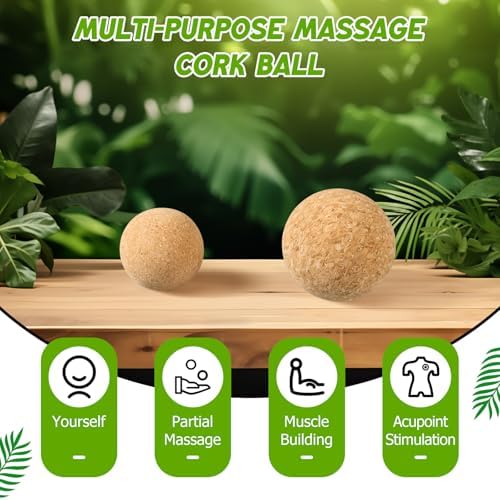 TrelaCo Cork Massage Balls Set of 2 for Fascia Release After Exercise Yoga Point Therapy Relax Muscles Relieve Stress Tools (6+8cm)