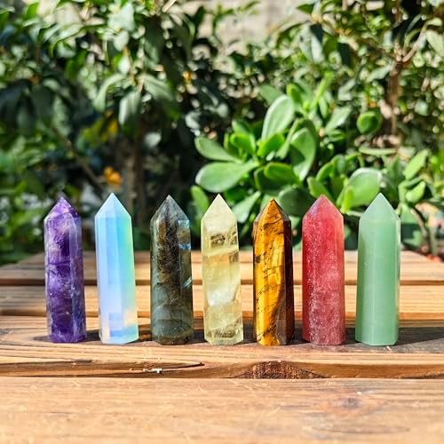 1.6"-2" Natural Crystal Tower Point Wand Obelisk 6 Faceted Crystals Point Chakra Stone Kit Home Decor Reiki Healing Gift (Rose Quartz)