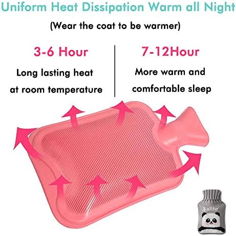 Drizzle Classic Rubber Hot Water Bottle - 2L Pink with Cute Panda Knitting Set - Suitable for Pain Relief Headaches Cramps and Winter Warmth