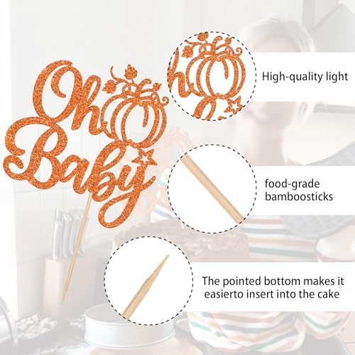 1 Pack Oh Baby Pumpkin Cake Topper Glitter Pumpkin Fall Harvest Cake Pick for Thanksgiving Baby Shower Kids Birthday Party Autumn Theme Party Cupcake Decoration Supplies Gold